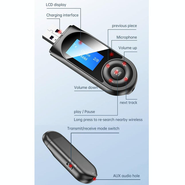 Lcd Bluetooth 5.0 Adapter Receiver / Transmitter - Black-1915196692630736903