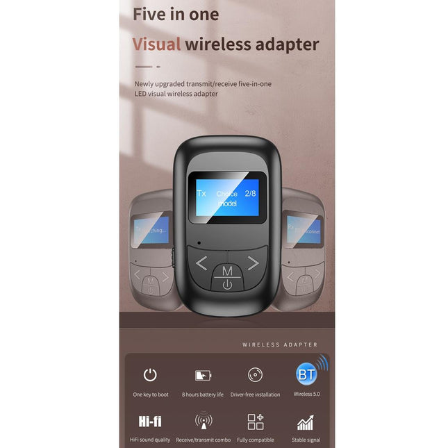 2-In-1 Bluetooth Adapter With Lcd Display - Black-1915196712738230273