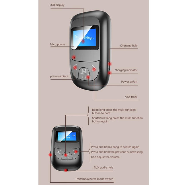 2-In-1 Bluetooth Adapter With Lcd Display - Black-1915196712738230280