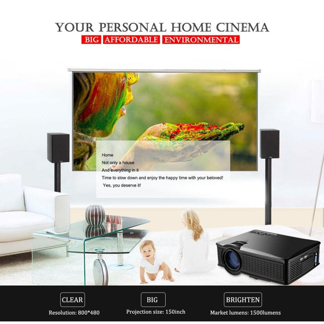 1800 Lumens Home Theater Projector With Remote - Supports Av Usb Vga Hdmi - Black-1915196502574239749