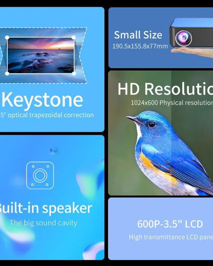 Portable Home Theater Projector - 1200 Lumens 1024X600 Resolution Blue-1915196653707595780