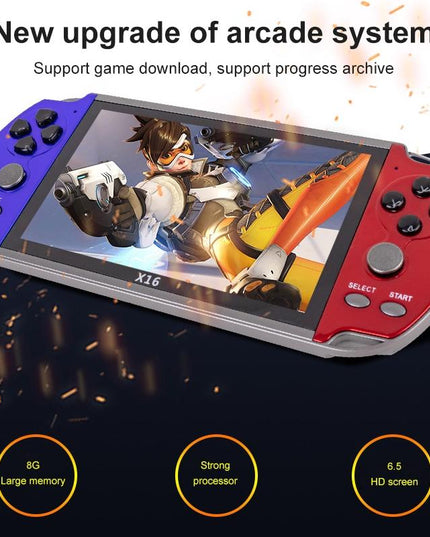 X16 Classic Handheld Game Console - 6.5 Screen 8Gb Memory - Blue & Red-1915197131518513157
