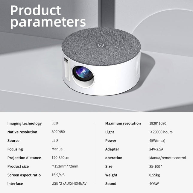 High Definition Mini Projector - 1000 Lumens 800X480 Resolution-1915198278216060931