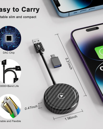Wireless Carplay Adapter For Iphone - Carbon Fiber Usb & Usb-C-1915196888148217860