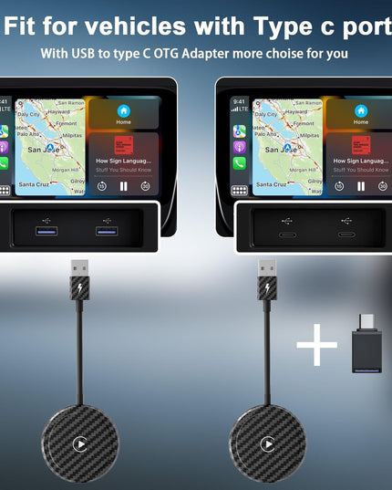 Wireless Carplay Adapter For Iphone - Carbon Fiber Usb & Usb-C-1915196888148217861
