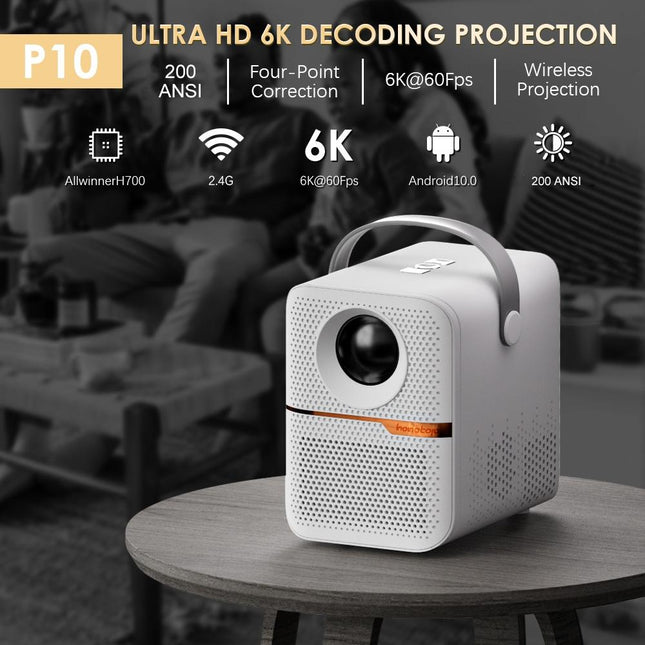 Portable Wifi Projector With Android 10 Os And Hd Display - White-1915196654219300865