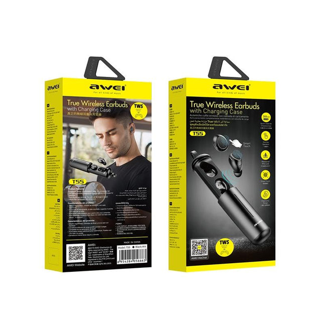 Wireless Sports Headset With Portable Charging Case - T55 Tws Bluetooth V5.0 Black-1915196738575142915