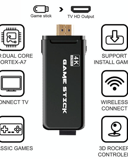 64Gb 4K Retro Game Stick + 2 Wireless Gamepads & 10 000+ Pre-Installed Games-1915198063752908806