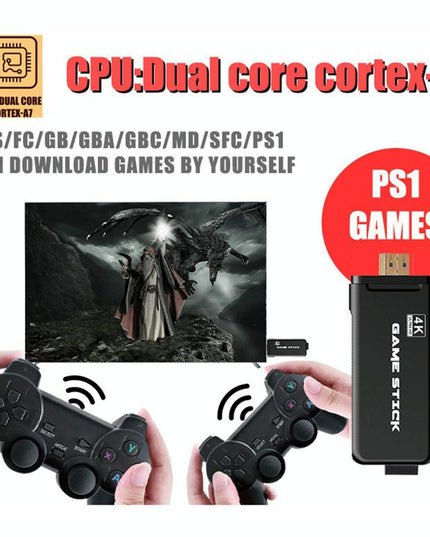 64Gb 4K Retro Game Stick + 2 Wireless Gamepads & 10 000+ Pre-Installed Games-1915198063752908808