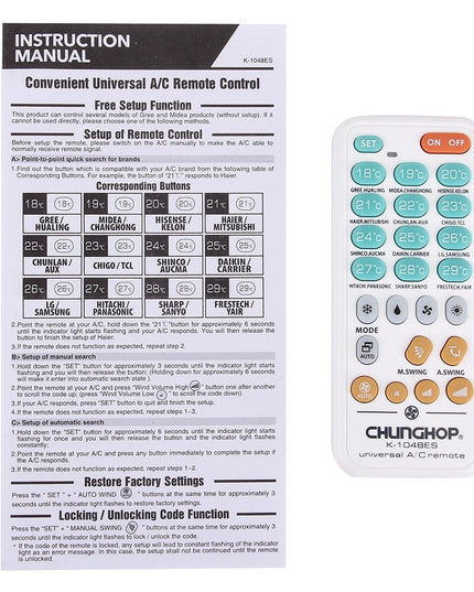 Universal Air Conditioner Remote Control - K1048Es-1915198380708073481
