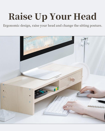 Wood Grain 2-Tier Monitor Stand With Partition-1915197390646808583