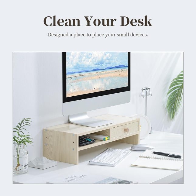 Wood Grain 2-Tier Monitor Stand With Partition-1915197390646808585