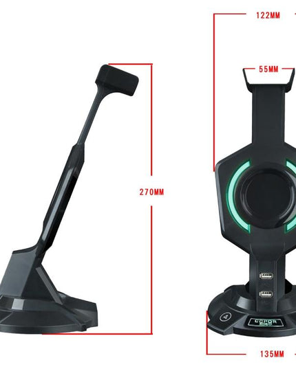 Integrated Mecha-Shaped Headset Holder With Dual Usb Ports And Computer Switch - Luminous-1915198030768902146