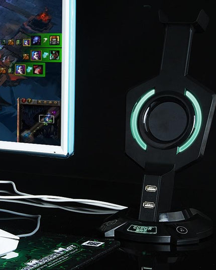 Integrated Mecha-Shaped Headset Holder With Dual Usb Ports And Computer Switch - Luminous-1915198030768902147