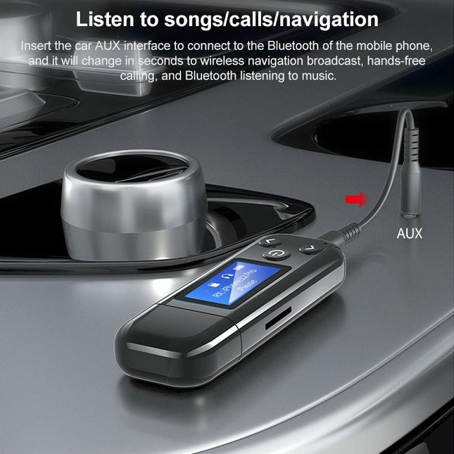 2-In-1 Usb Car Bluetooth 5.0 Audio Adapter With Lcd Screen-1915197639671025668