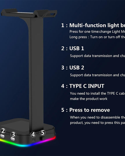 Rgb Gaming Headset Stand With Dual Usb - Black-1915196703061970946