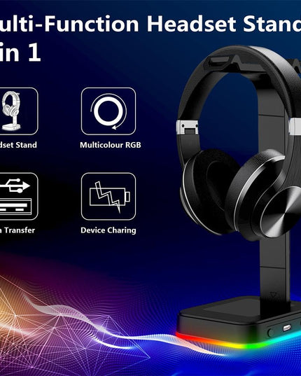Rgb Gaming Headset Stand With Dual Usb - Black-1915196703061970948