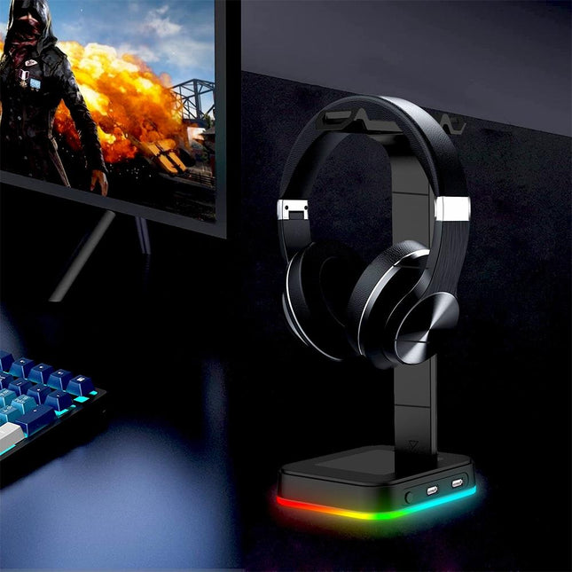 Rgb Gaming Headset Stand With Dual Usb - Black-1915196703061970949