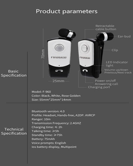 Retractable Bluetooth Headset With Caller Vibration Reminder-1915198135861383173