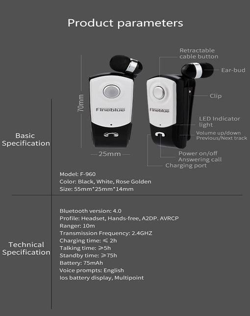 Retractable Bluetooth Headset With Caller Vibration Reminder-1915198135861383173