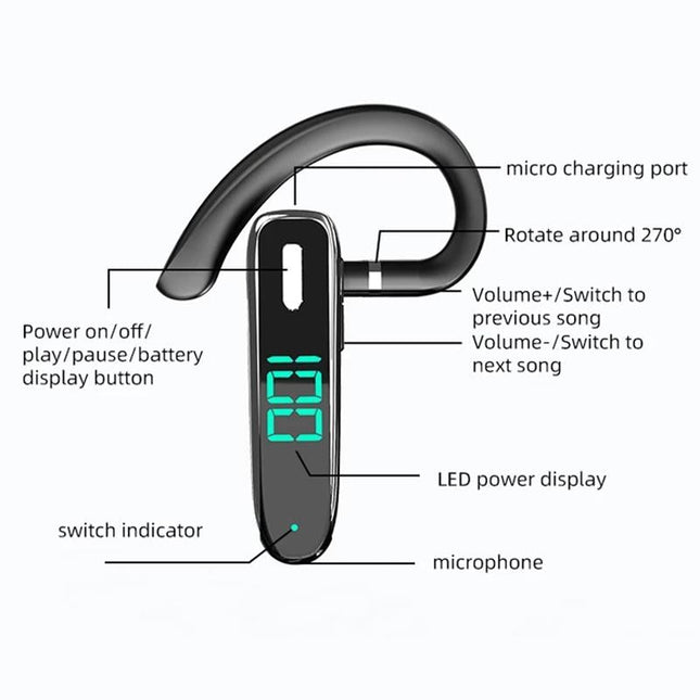 5.3 Bluetooth Business Ear-Hook Earphone With Mic - K50-1915197518589857795