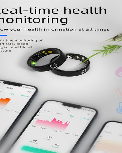 Smart Ring With Heart Rate Blood Oxygen Sleep Monitoring And Multiple Sports Modes - Black Size 9-1915196856862904323