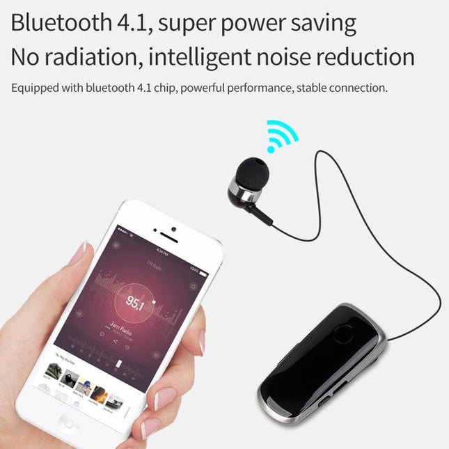 Wireless Bluetooth In-Ear Earphone With Vibrating Alert And Hands-Free Clip - Black-1915198351918370820