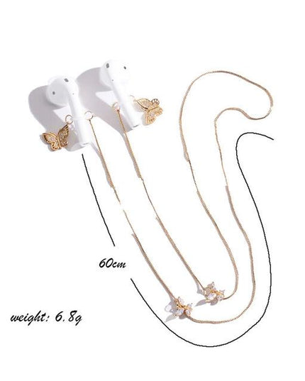 Wireless Earphone Anti-Lost Chain With Zircon Butterfly Necklace - Golden-1915196893667921921