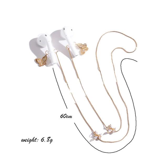 Wireless Earphone Anti-Lost Chain With Zircon Butterfly Necklace - Golden-1915196893667921921