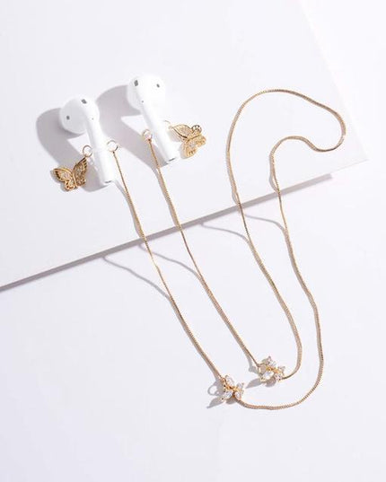 Wireless Earphone Anti-Lost Chain With Zircon Butterfly Necklace - Golden-1915196893667921924