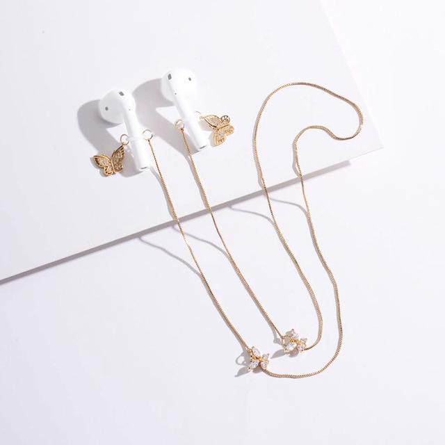 Wireless Earphone Anti-Lost Chain With Zircon Butterfly Necklace - Golden-1915196893667921924