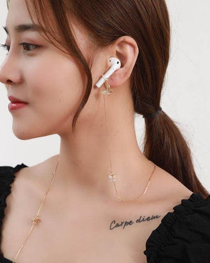 Wireless Earphone Anti-Lost Chain With Zircon Butterfly Necklace - Golden-1915196893667921923