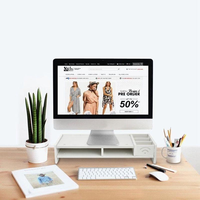 Versatile Desktop Monitor Stand - Sturdy Wood Riser For Laptop Notebook Tv-1915197919238164489