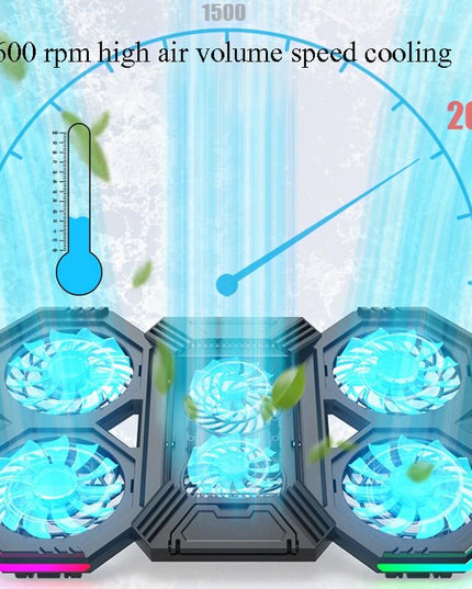 Usb Fan Stand With Phone Holder And Blue Light - 6 Fans-1915198337087311876