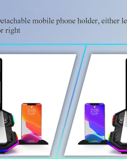 Usb Fan Stand With Phone Holder And Blue Light - 6 Fans-1915198337087311877