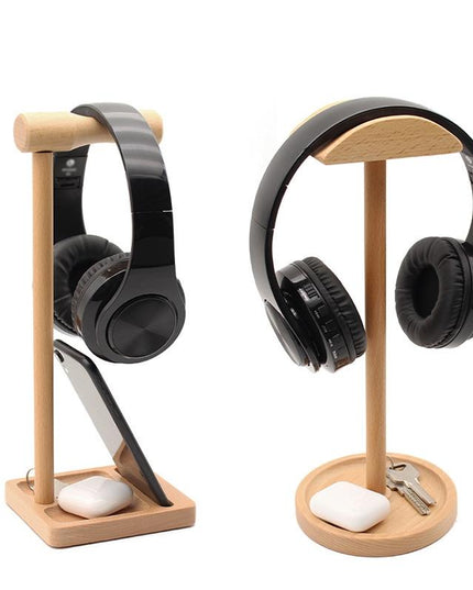 Solid Wood Desktop Headset Display Stand - Elegant Design-1915198101992378374