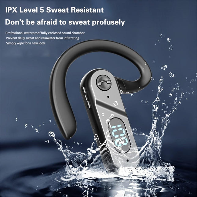V28 Bluetooth Voice Control Earphone - Black Digital Display Single Ear-1915196931546681349