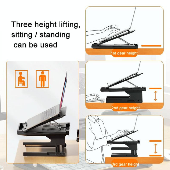 Foldable Aluminum Laptop Stand - Double Layer Heightening Bracket Black-1915196859920551938