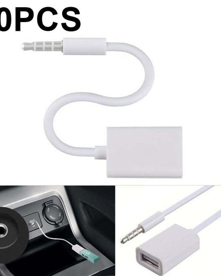 10-Piece Car Aux Audio To Usb Adapter Cable 3.5Mm 14Cm White-1915196811413426176