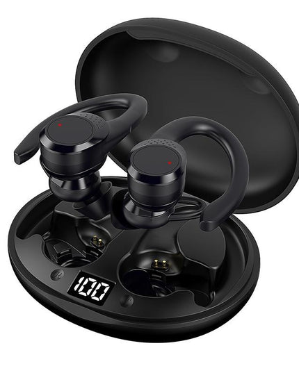 Digital Display Bluetooth Headset With Noise Reduction And Charging Bin - Black-1915197125487104006