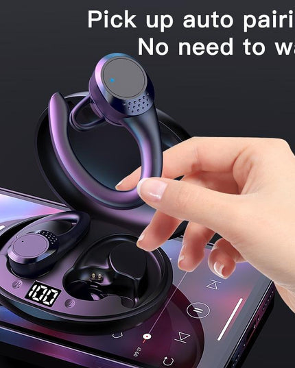 Digital Display Bluetooth Headset With Noise Reduction And Charging Bin - Black-1915197125487104003