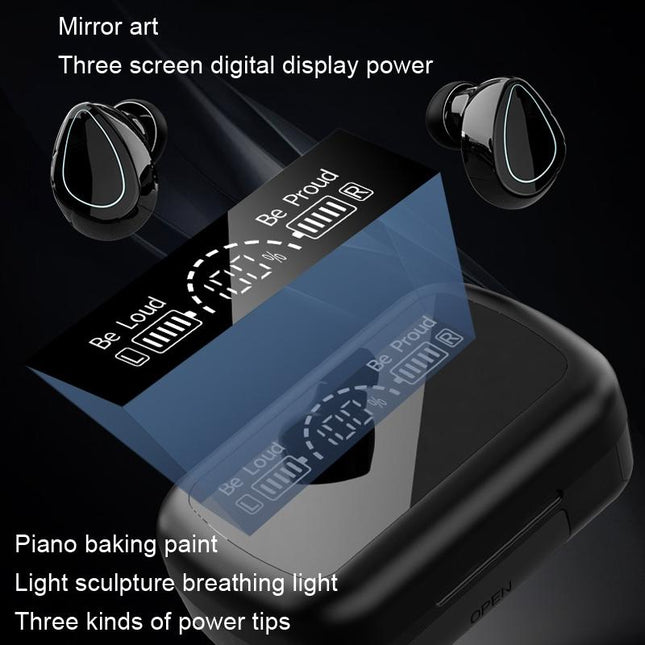 Mini Bluetooth Headset With Charging Bin And Digital Display - Black-1915196876223811588