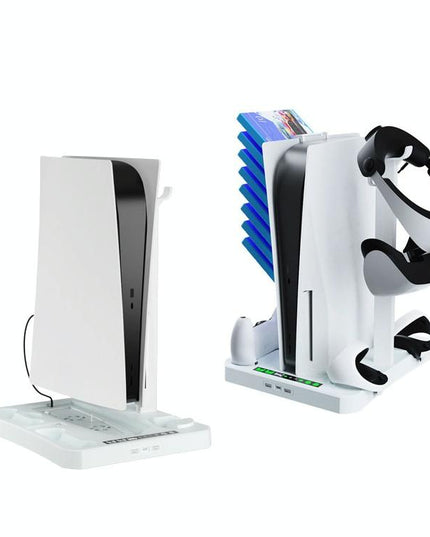 Multifunctional Cooling Base For Ps5 With Vr2 Handle Charging And Disc Storage Stand - White-1915196930066092038