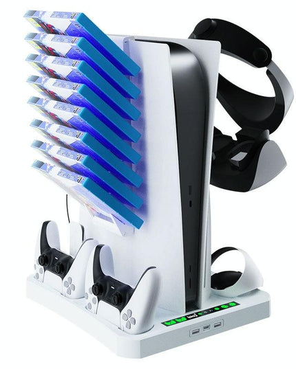 Multifunctional Cooling Base For Ps5 With Vr2 Handle Charging And Disc Storage Stand - White-1915196930066092035