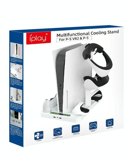 Multifunctional Cooling Base For Ps5 With Vr2 Handle Charging And Disc Storage Stand - White-1915196930066092036