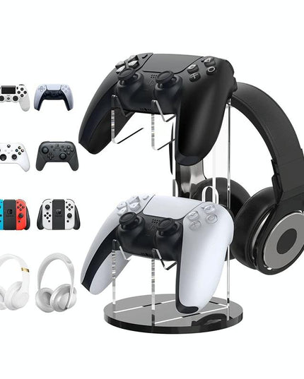 Black Acrylic Game Controller Display Stand With Headphone Hanger-1915196829893529606