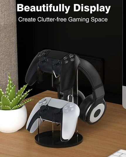 Black Acrylic Game Controller Display Stand With Headphone Hanger-1915196829893529604