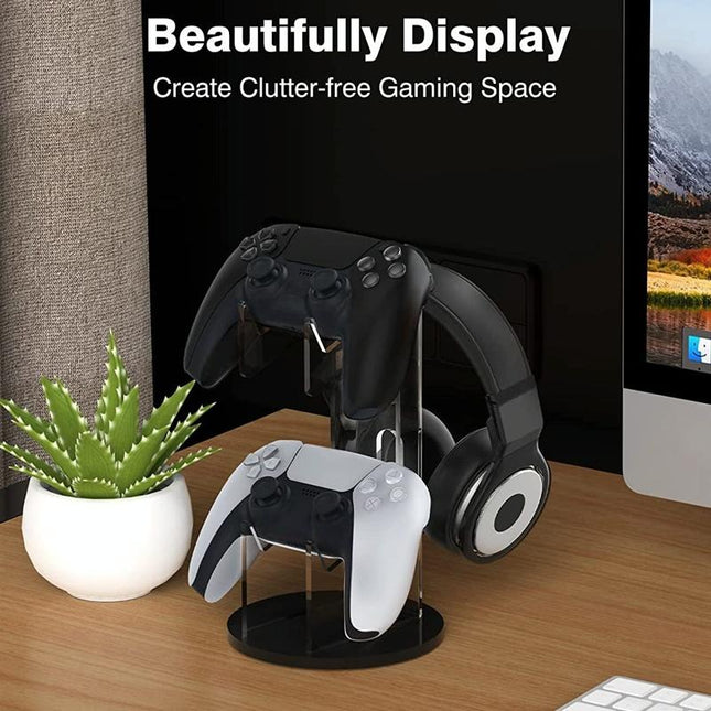 Black Acrylic Game Controller Display Stand With Headphone Hanger-1915196829893529604