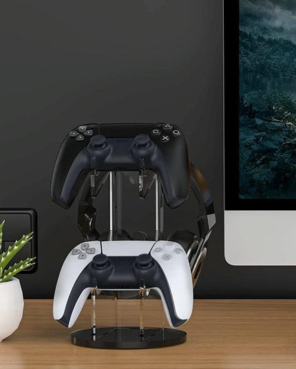 Black Acrylic Game Controller Display Stand With Headphone Hanger-1915196829893529605