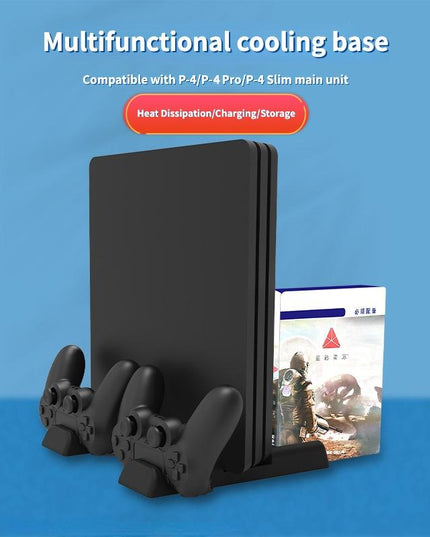 Multi-Function Dual-Seat Cooling Base For Ps4 / Ps4 Pro / Ps4 Slim With Charging And Storage - Black-1915196928237375492